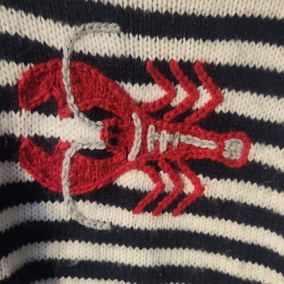 Alpaca Wool Nautical Striped Sweater with Lobster Design - Picture 3 of 6